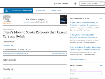 Click to read:There's More to Stroke Recovery than Urgent Care and Rehab by Debra Meyerson